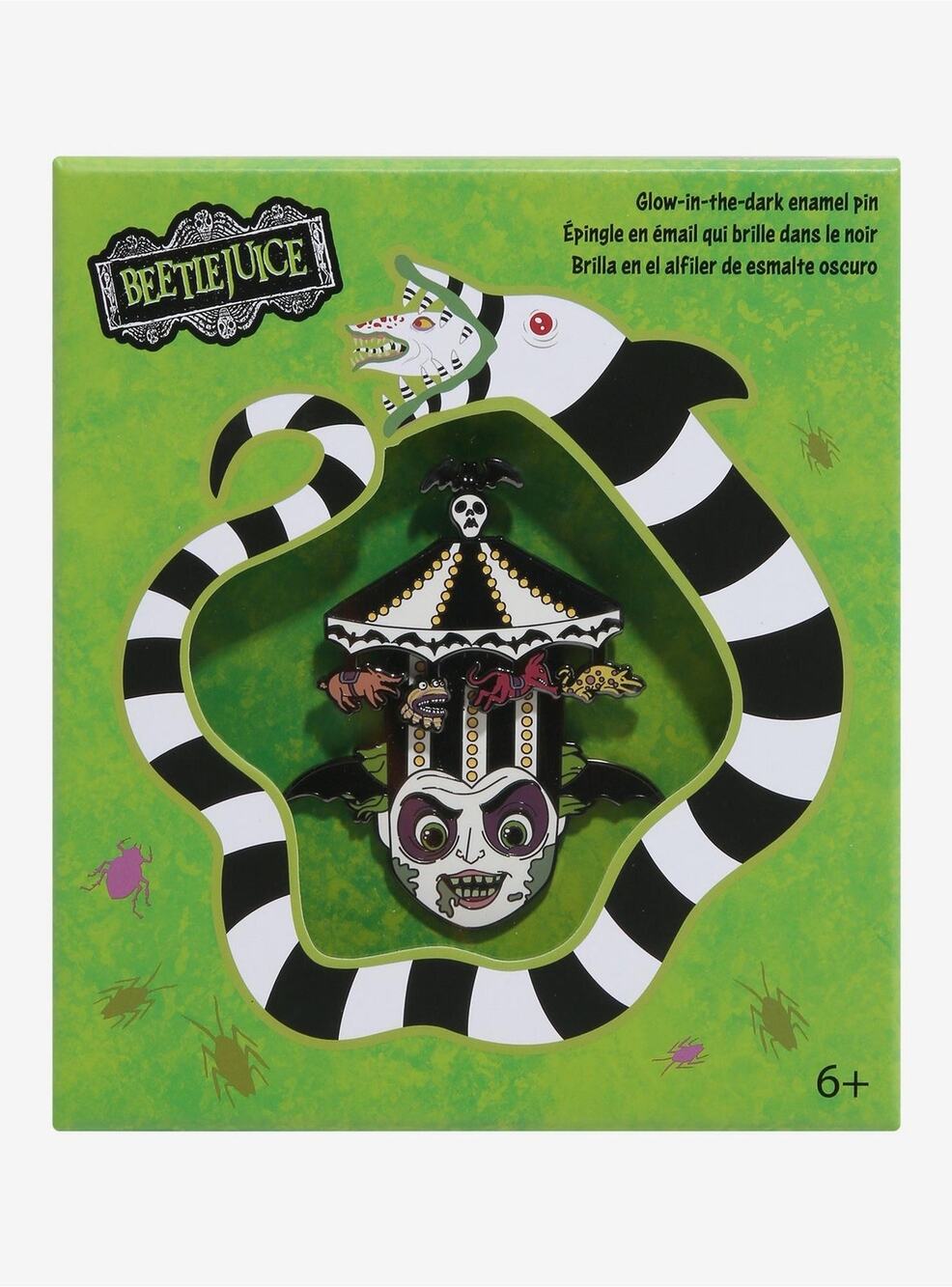 New Loungefly Beetlejuice Carousel Glow-In-The-Dark 3 Inch Enamel Pin